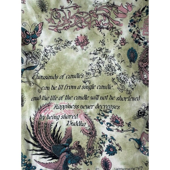 Green Gilma Tee Shirt Buddha Size Small Stretch Writing Boho Yoga Fairy Cute‎ - Picture 2 of 5